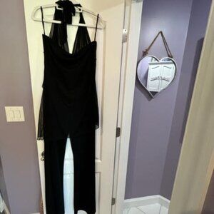 Vintage Halter Overlay Sequin and Lace Trimmed Jumpsuit